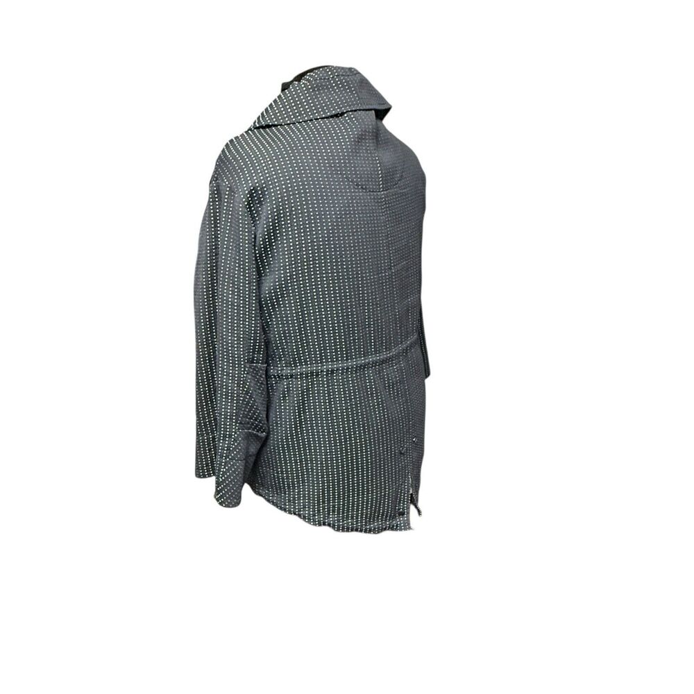 Akris Punto Navy White Striped, Cowl Collared Cotton Blend Jacket Size 10 - Picture 7 of 11